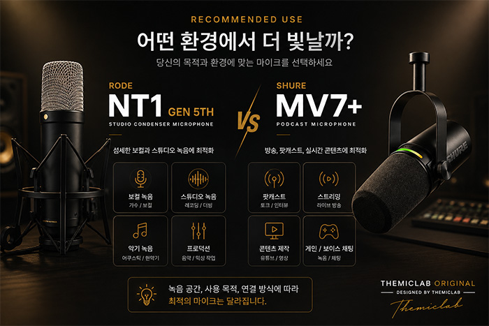 SHURE MV7+ RODE NT1 5th Generation 사용 환경 비교 이미지