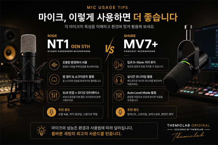 SHURE MV7+ RODE NT1 5th Generation 사용 환경 비교 이미지